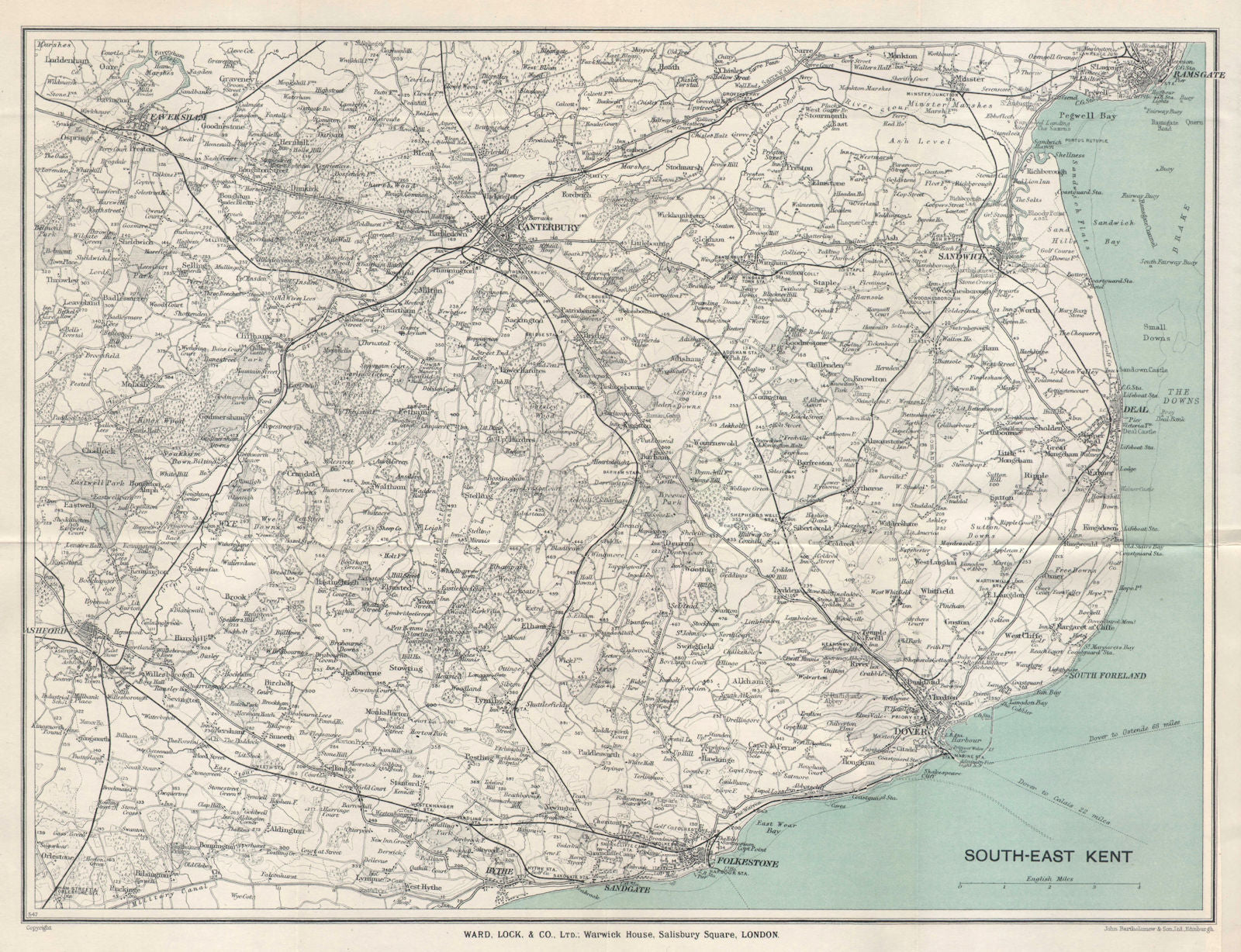 SOUTH EAST KENT Canterbury Deal Dover Folkestone Ashford Faversham 1928 map